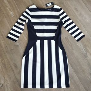 Tommy Hilfiger Women's Bodycon Crew Neck Striped Stretch Dress Size Small